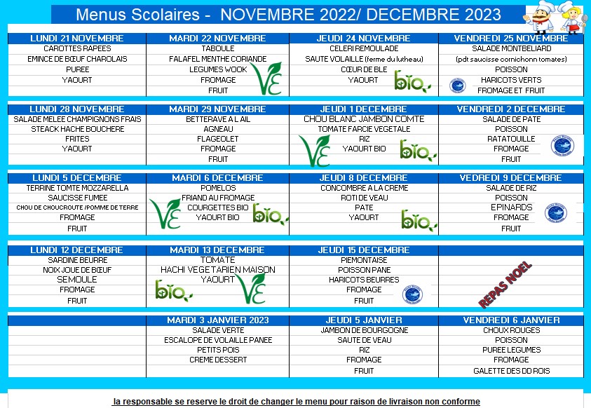 Menu Novembre décembre 2022 Menu Novembre décembre 2022