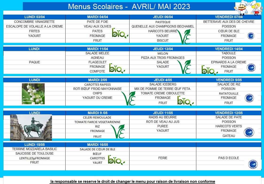 Menus Mars Avril 2023 Menus Mars Avril 2023