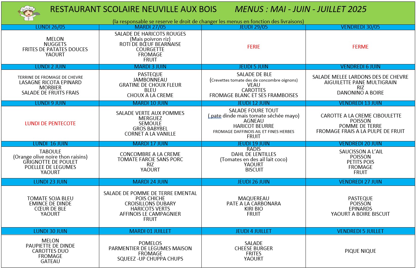 menu mai - juillet menu mai - juillet