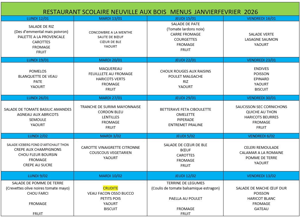 Menus RS Janvier Février 2026