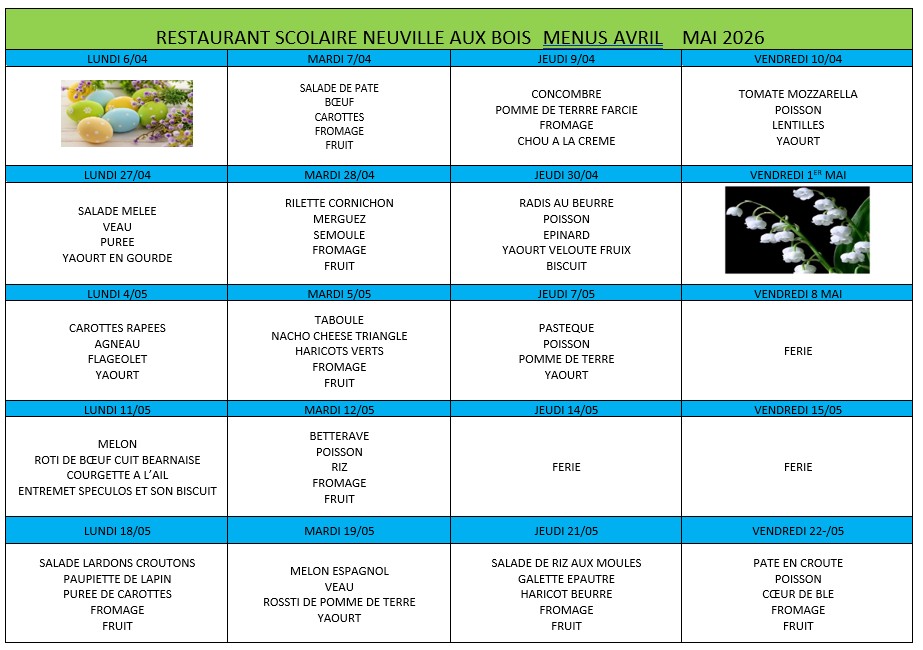 Menus avril mai 2026