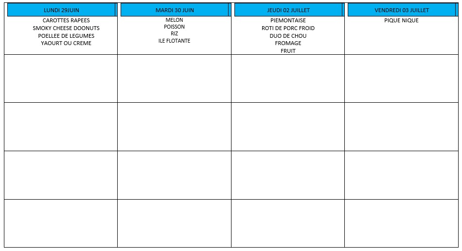 juin - juillet 2026 menus