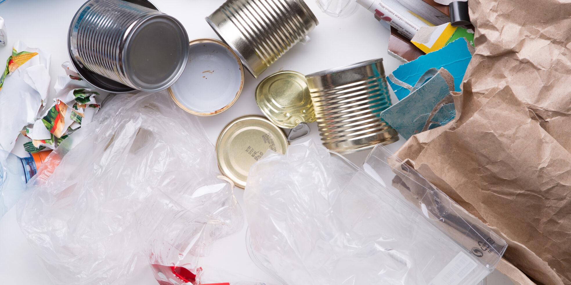 Picture of various debris recycle on white table